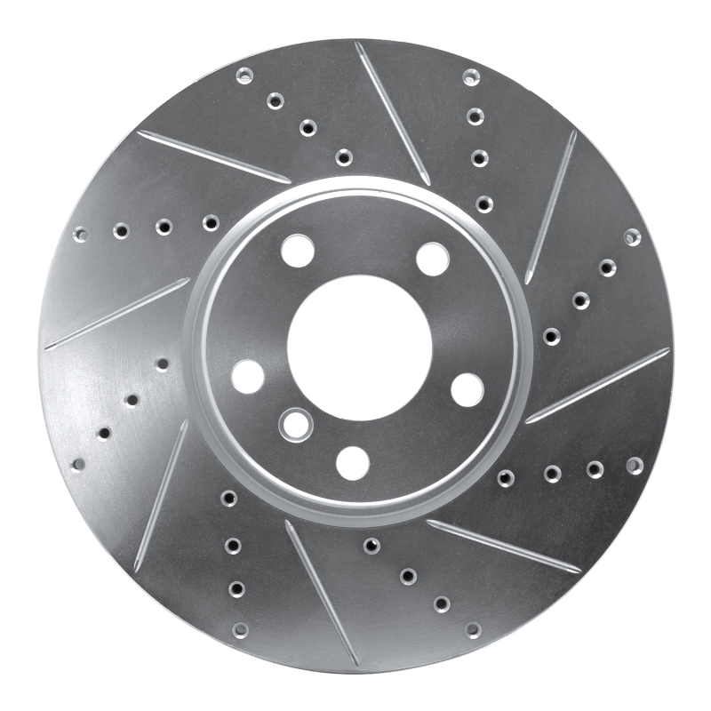 R1 10-18 BMW 535I GT Left Front Drilled & Slotted Silver Brake Rotor - 631-31099D