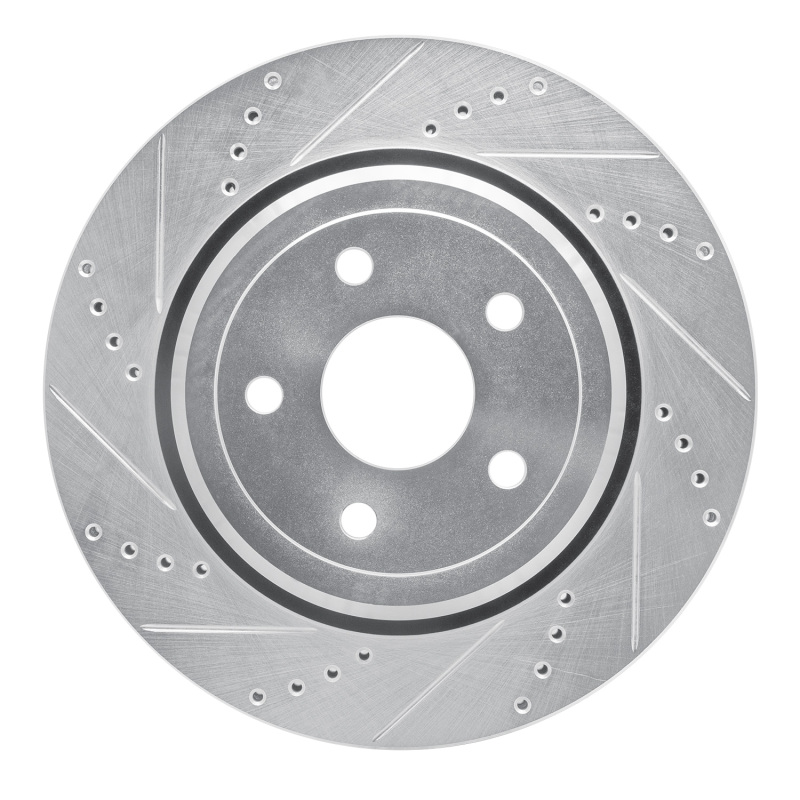 R1 12-25 Dodge Durango Rear Left Drilled & Slotted Silver Brake Rotor - 631-42008L