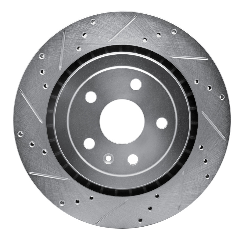 R1 16-24 Cadillac ATS Rear Left Drilled & Slotted Silver Brake Rotor - 631-47074L