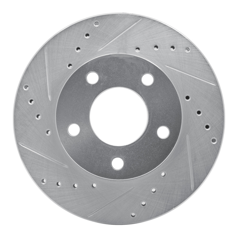 R1 75-80 Ford Granada Left Rear Drilled & Slotted Silver Brake Rotor - 631-54017D