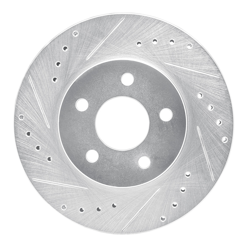 R1 89-90 Ford Thunderbird Front Left Drilled & Slotted Silver Brake Rotor - 631-54027L