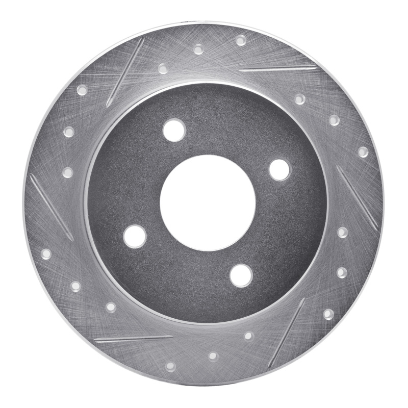 R1 01-19 Ford Focus Rear Left Drilled & Slotted Silver Brake Rotor - 631-54049L