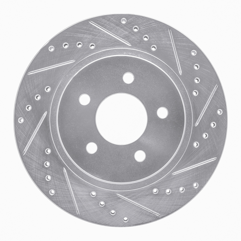 R1 05-14 Ford Mustang Rear Right Drilled & Slotted Silver Brake Rotor - 631-54058R