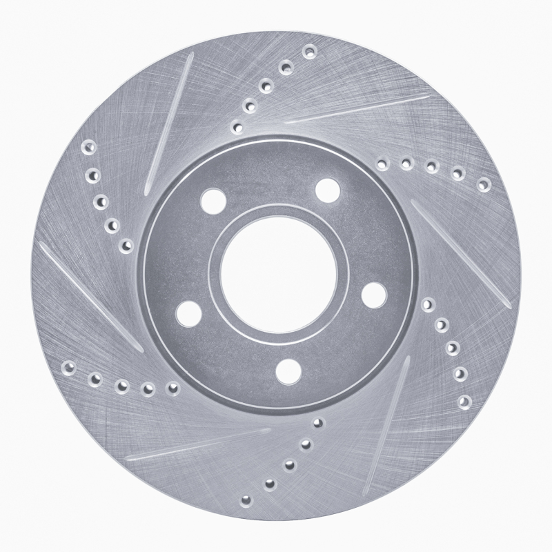 R1 12-18 Ford Focus Front Left Drilled & Slotted Silver Brake Rotor - 631-54067L