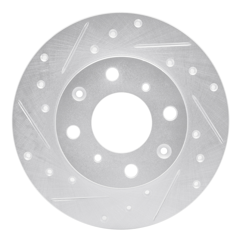 R1 84-87 Honda Civic Hatchback Front Left Drilled & Slotted Silver Brake Rotor - 631-59009L