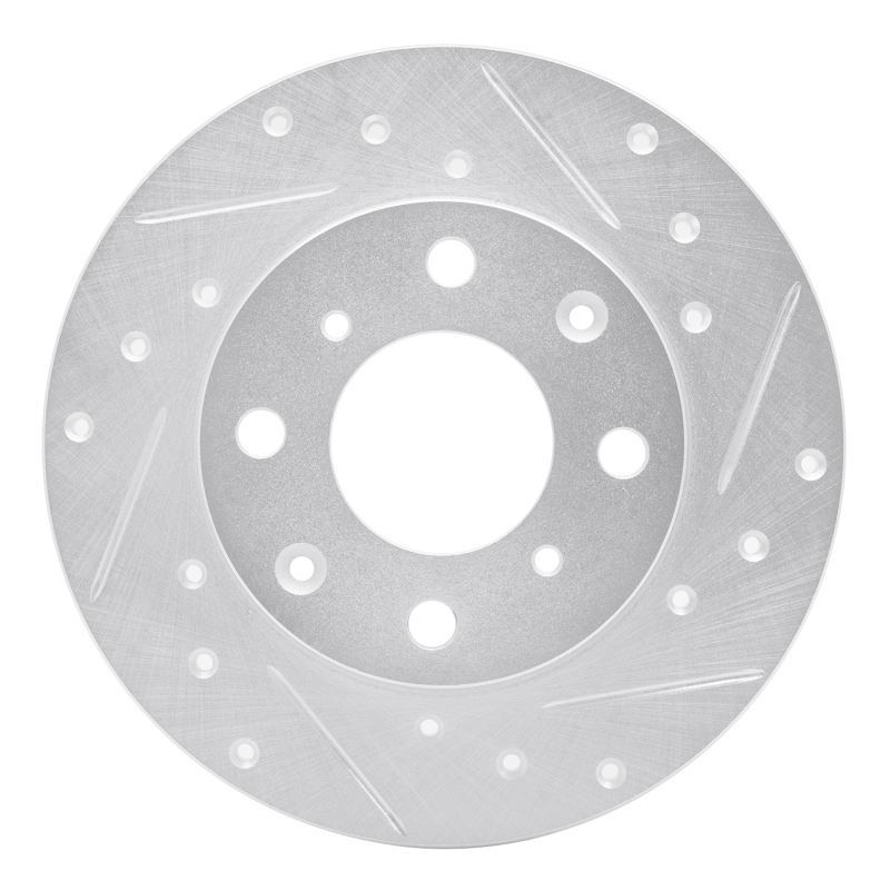 R1 84-87 Honda Civic Front Right Drilled & Slotted Silver Brake Rotor - 631-59009R