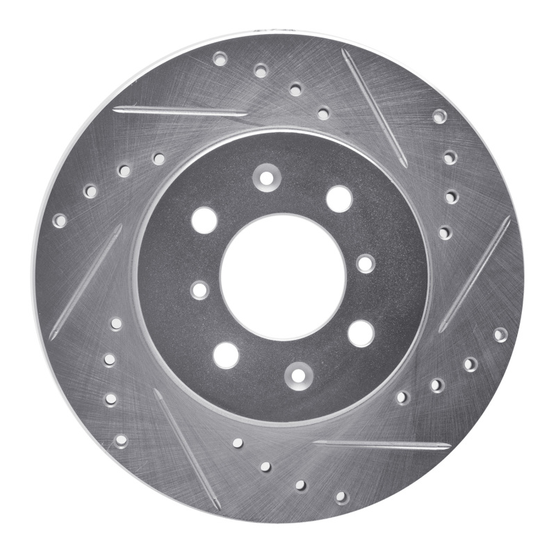 R1 85-87 Mitsubishi Galant Front Right Drilled & Slotted Silver Brake Rotor - 631-72007R