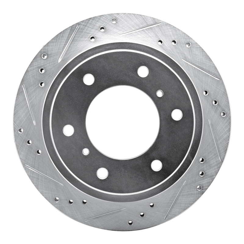 R1 00-06 Mitsubishi Montero Rear Left Drilled & Slotted Silver Brake Rotor - 631-72058L