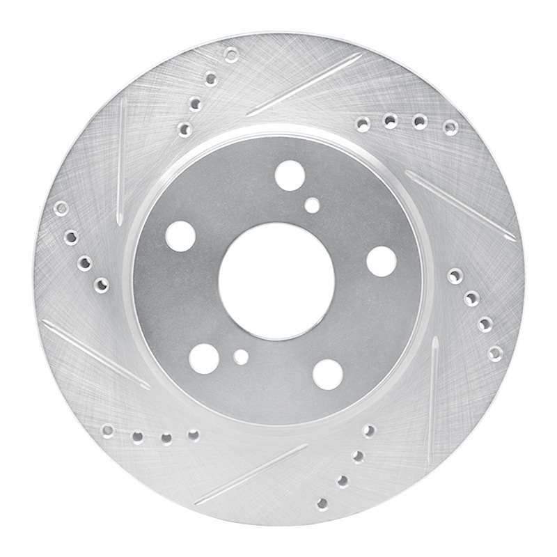 R1 06-18 Lexus HS250H Front Left Drilled & Slotted Silver Brake Rotor - 631-76135L