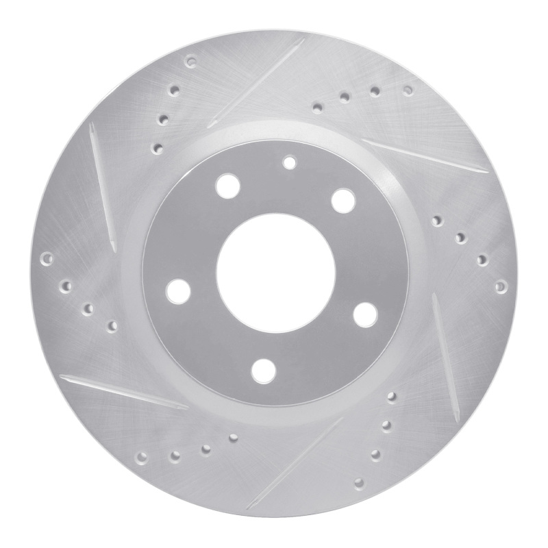 R1 14-24 Mazda 3 Front Left Drilled & Slotted Silver Brake Rotor - 631-80052L