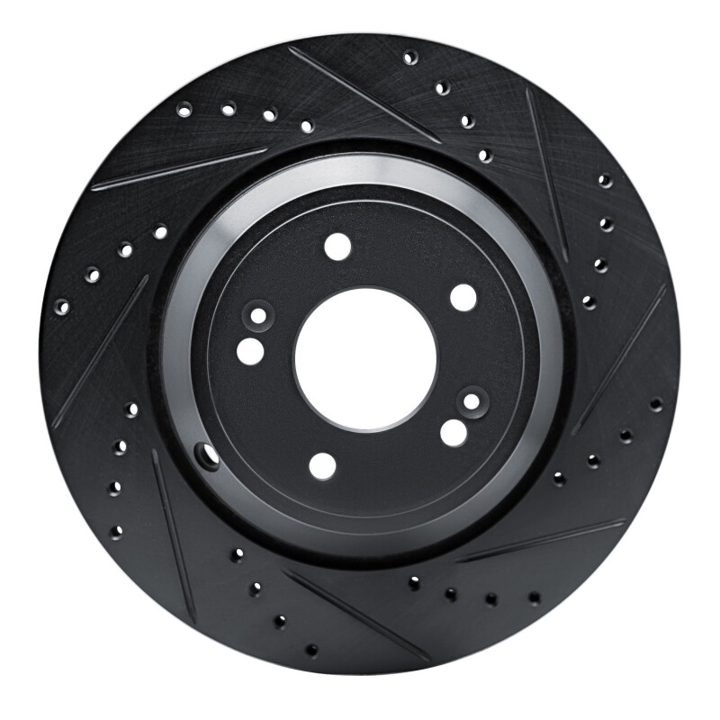 R1 18-23 Genesis G70 Rear Right Drilled & Slotted Black Brake Rotor - 633-03056R