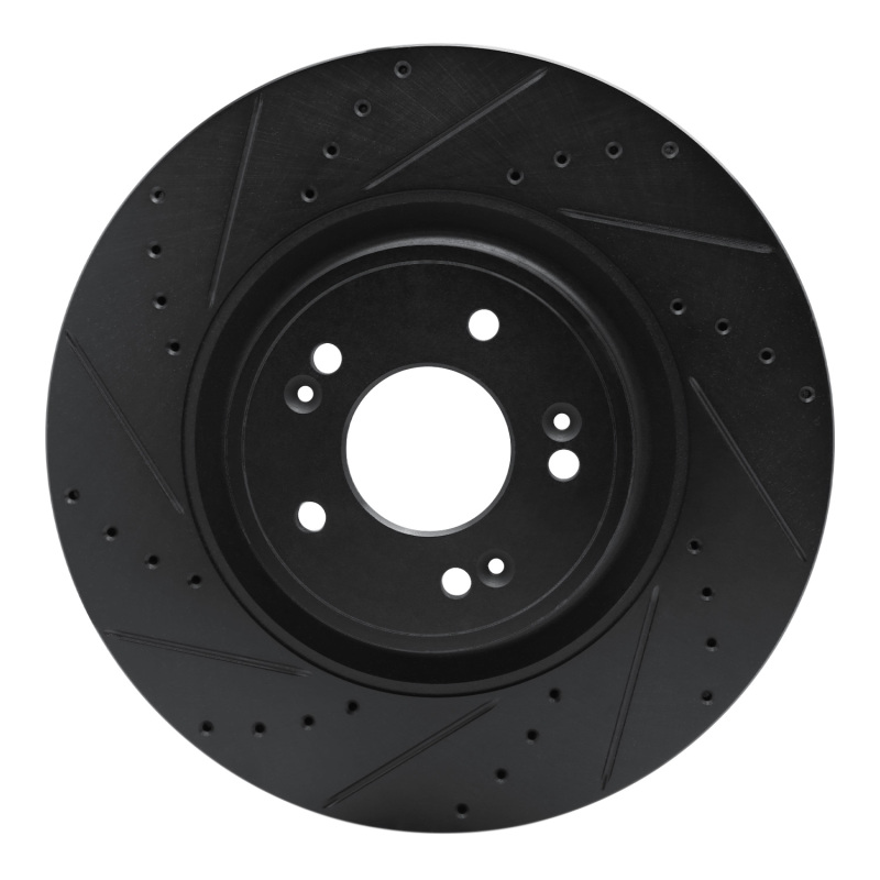 R1 18-20 Genesis G80 Front Left Drilled & Slotted Black Brake Rotor - 633-03058L