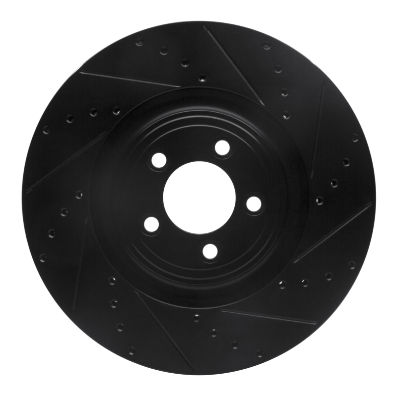 R1 06-21 Jaguar F-Type Front Right Drilled & Slotted Black Brake Rotor - 633-20020R