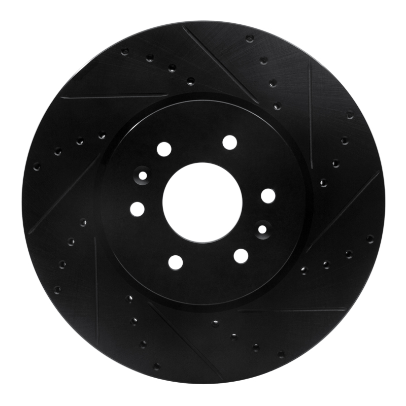 R1 09-10 Kia BORREGO Front Right Drilled & Slotted Black Brake Rotor - 633-21028R