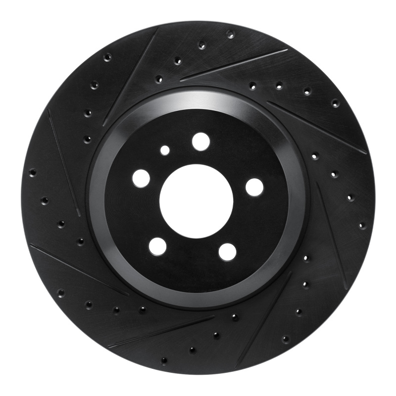 R1 17-25 Tesla Model 3 Front Left Drilled & Slotted Black Brake Rotor - 633-26004L