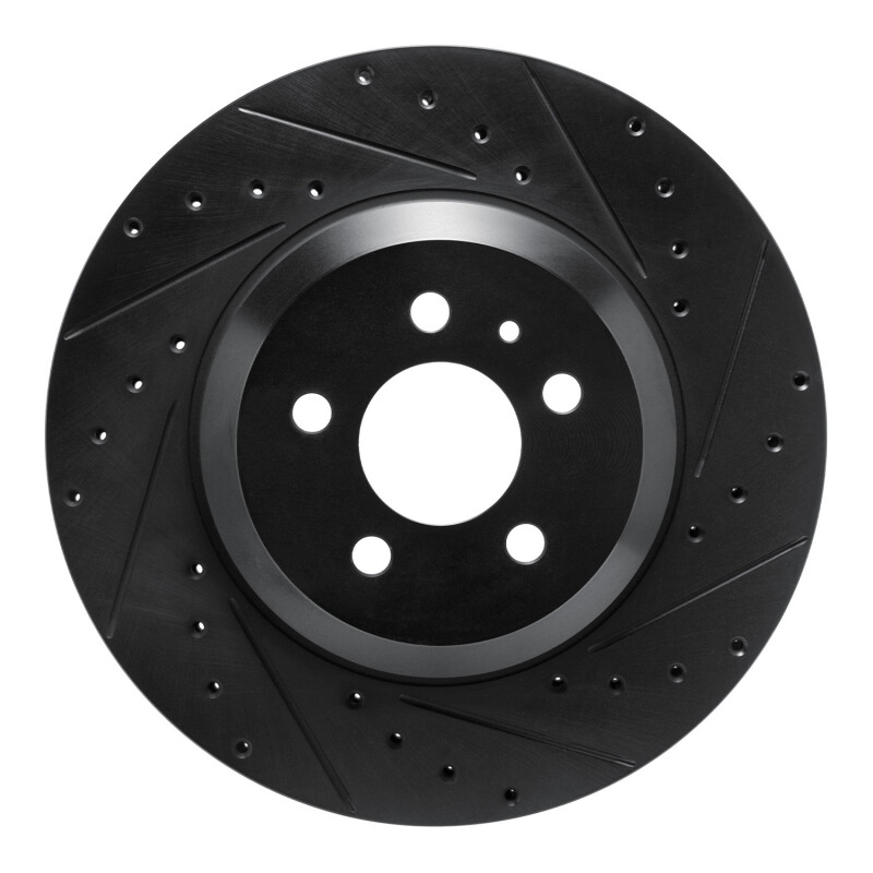 R1 17-25 Tesla Model 3 Front Right Drilled & Slotted Black Brake Rotor - 633-26004R