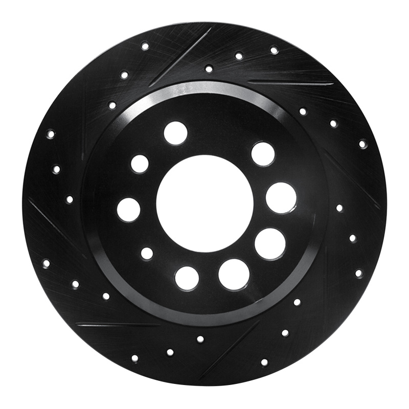 R1 74-95 Volvo 244 Rear Left Drilled & Slotted Black Brake Rotor - 633-27006L