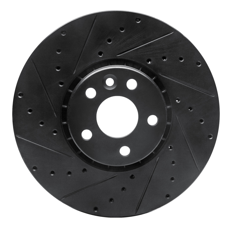 R1 10-16 Volvo XC60 Front Left Drilled & Slotted Black Brake Rotor - 633-27043L