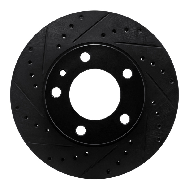 R1 82-89 BMW 635CSI Front Left Drilled & Slotted Black Brake Rotor - 633-31012L