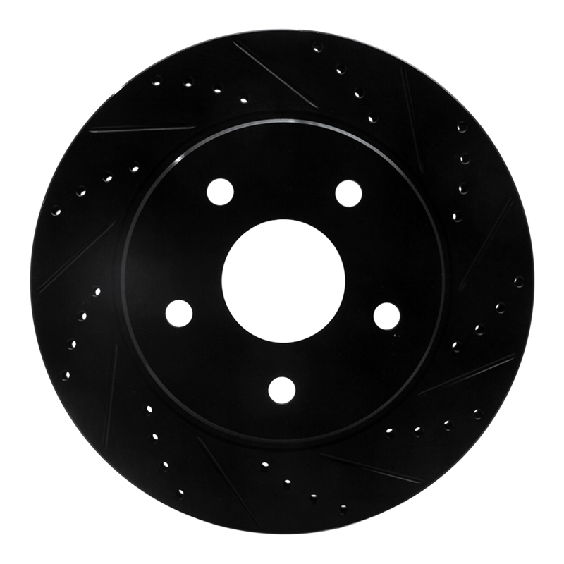 R1 02-24 Chrysler ASPEN Front Right Drilled & Slotted Black Brake Rotor - 633-40094R