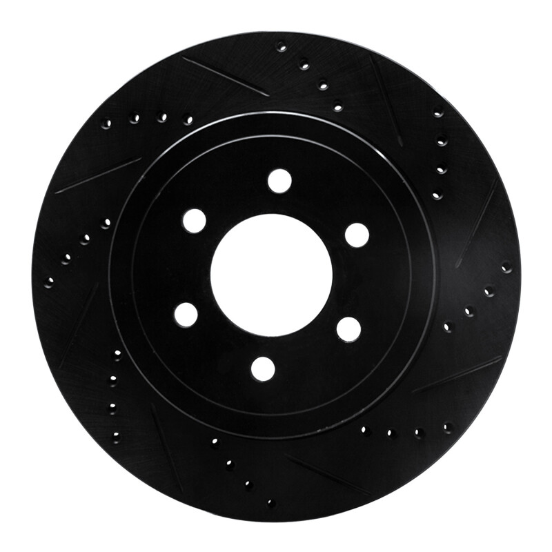 R1 03-04 Dodge Dakota 4WD Front Right Drilled & Slotted Black Brake Rotor - 633-40098R