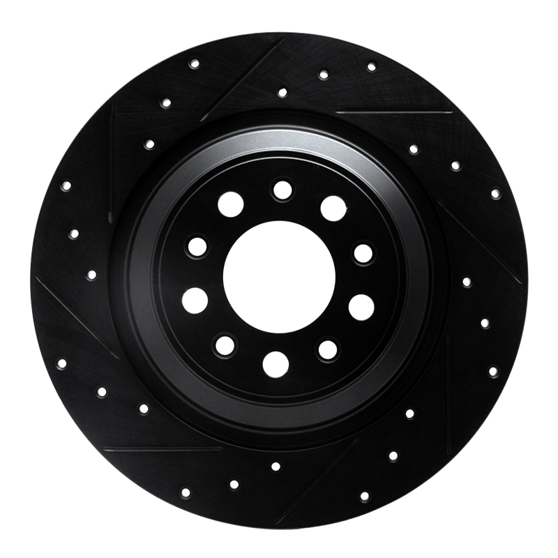 R1 14-23 Jeep Cherokee Rear Left Drilled & Slotted Black Brake Rotor - 633-42010L