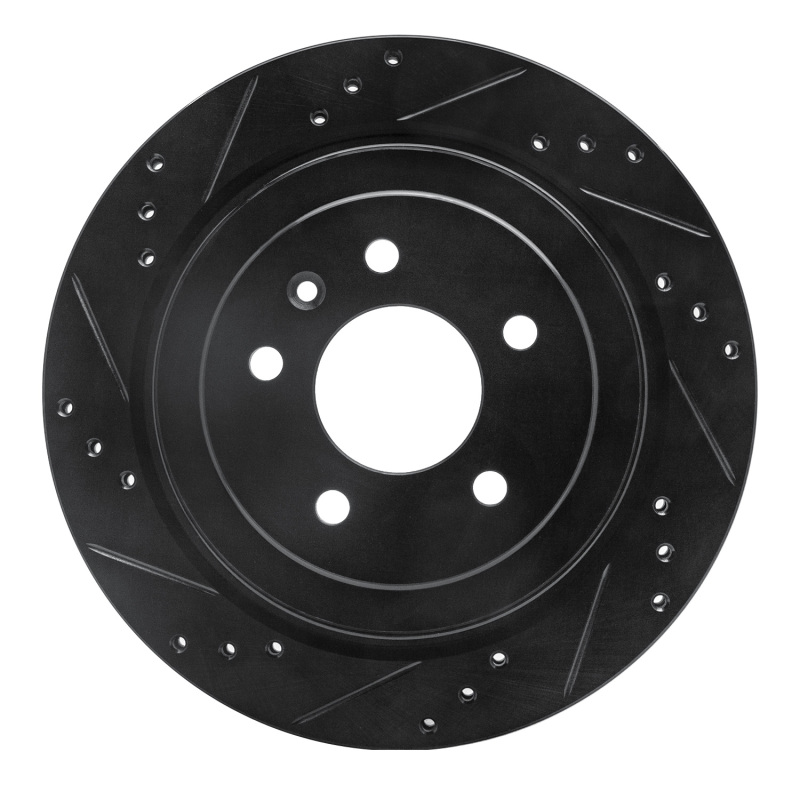 R1 13-19 Cadillac ATS Rear Left Drilled & Slotted Black Brake Rotor - 633-46032L