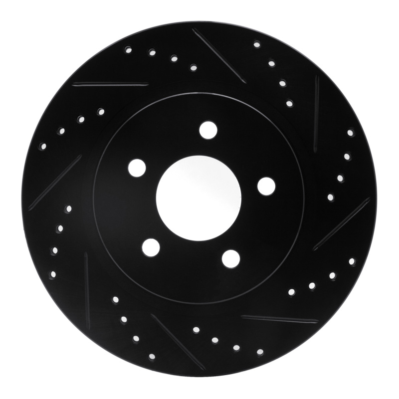 R1 05-14 Ford Mustang Rear Right Drilled & Slotted Black Brake Rotor - 633-54058R