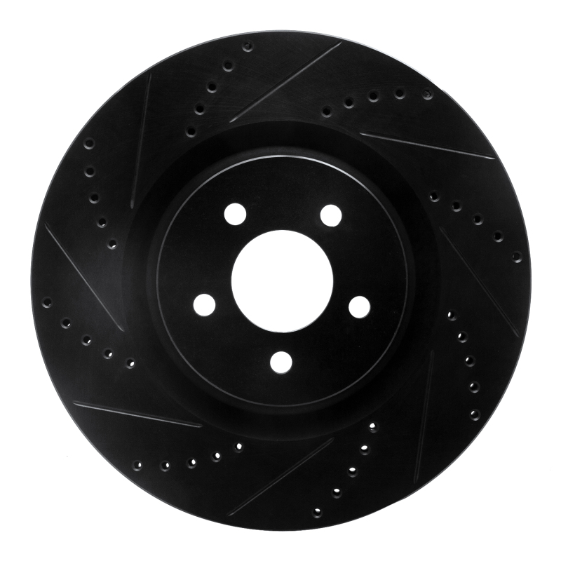 R1 07-14 Ford Mustang Front Left Drilled & Slotted Black Brake Rotor - 633-54060L