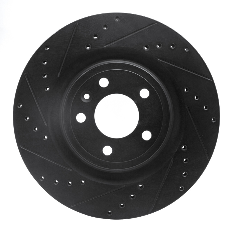 R1 11-14 Ford Mustang Front Left Drilled & Slotted Black Brake Rotor - 633-54065L