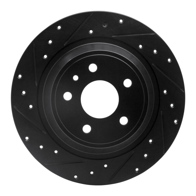 R1 13-20 Ford Fusion Rear Left Drilled & Slotted Black Brake Rotor - 633-54068L