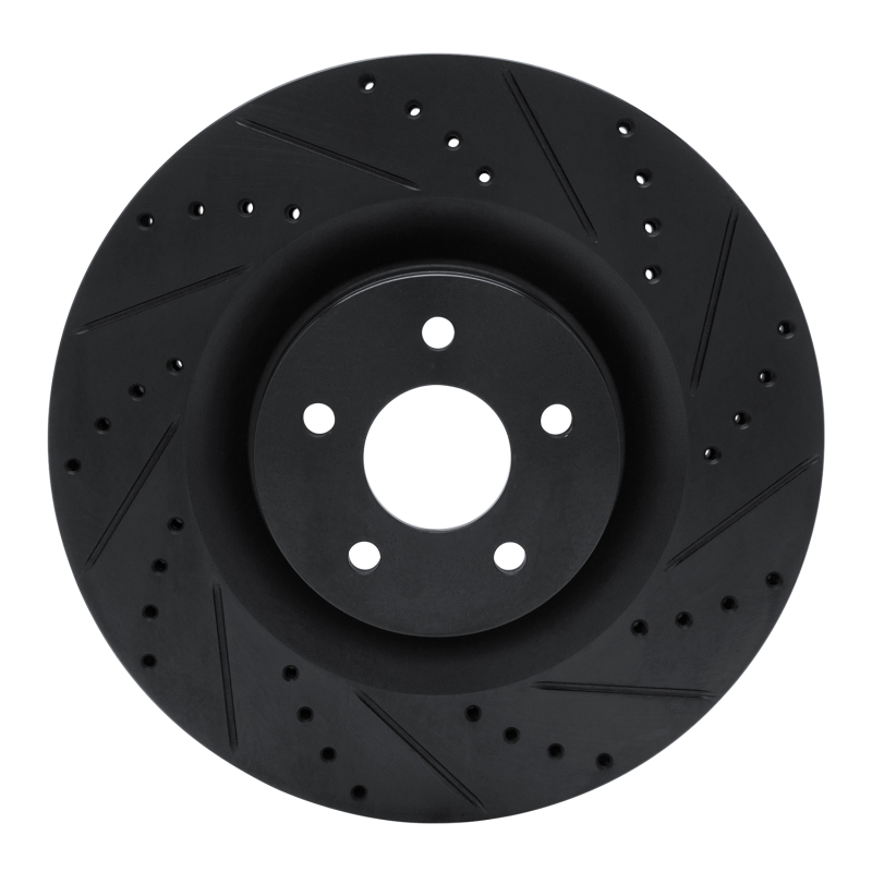 R1 16-18 Ford Focus Front Right Drilled & Slotted Black Brake Rotor - 633-54261R