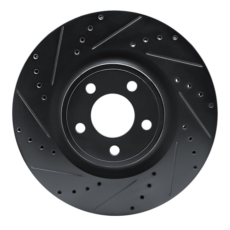 R1 15-25 Ford Mustang Front Left Drilled & Slotted Black Brake Rotor - 633-54294L