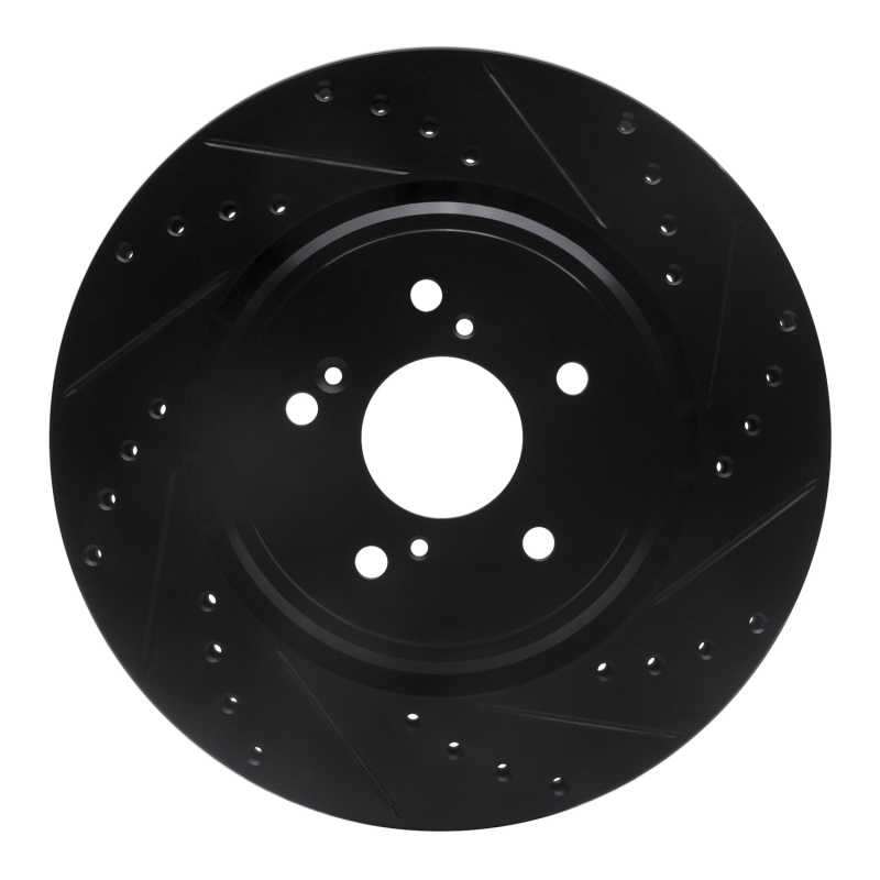 R1 14-20 Acura MDX Front Right Drilled & Slotted Black Brake Rotor - 633-58026R