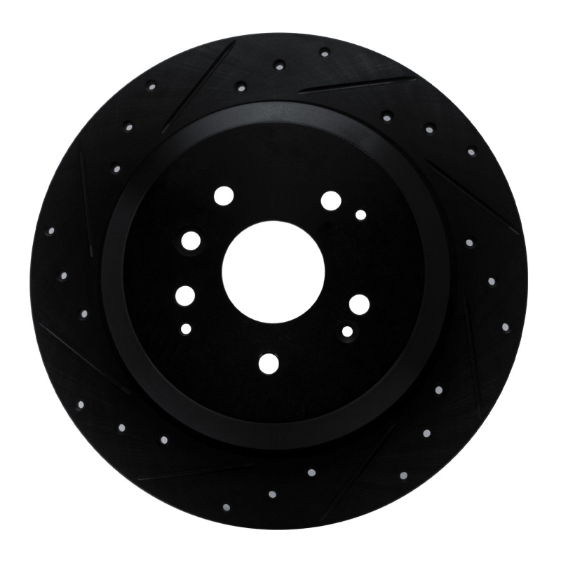 R1 14-16 Acura MDX Rear Left Drilled & Slotted Black Brake Rotor - 633-58028L