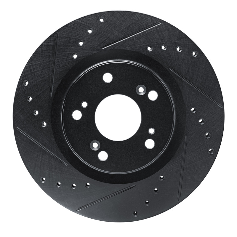 R1 12-16 Honda CR-V Front Left Drilled & Slotted Black Brake Rotor - 633-59057L