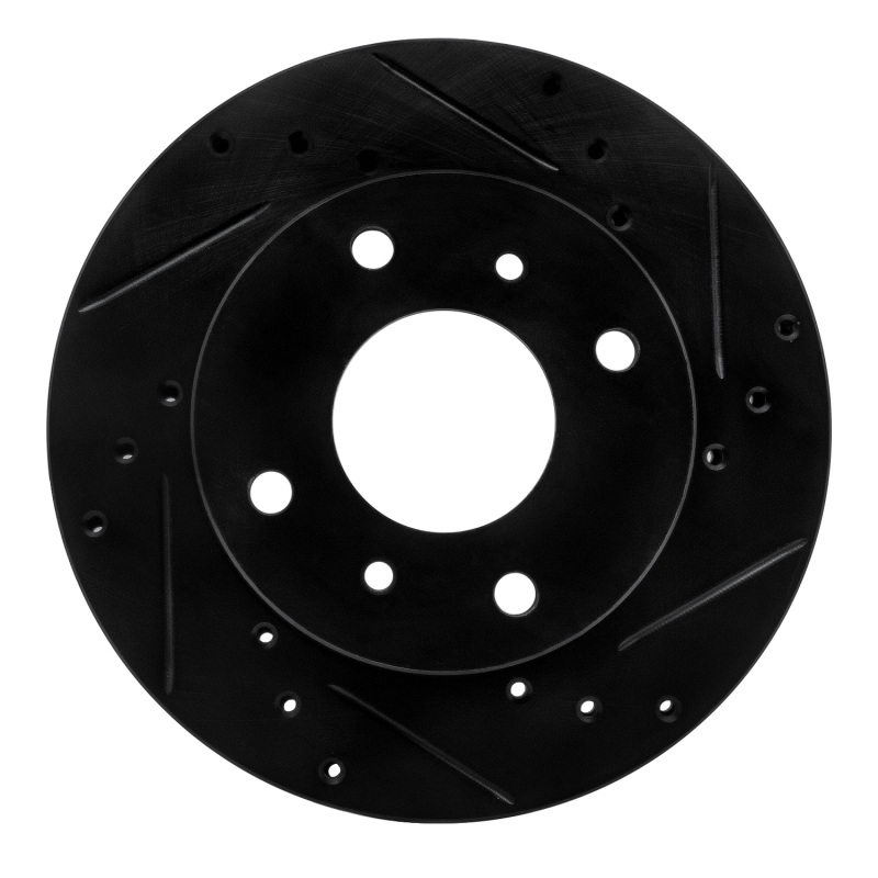 R1 85-89 Nissan STANZA Front Right Drilled & Slotted Black Brake Rotor - 633-67022R