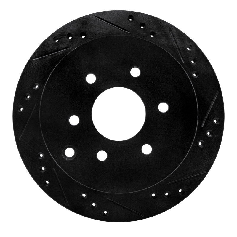 R1 05-25 Nissan Frontier Rear Right Drilled & Slotted Black Brake Rotor - 633-67094R