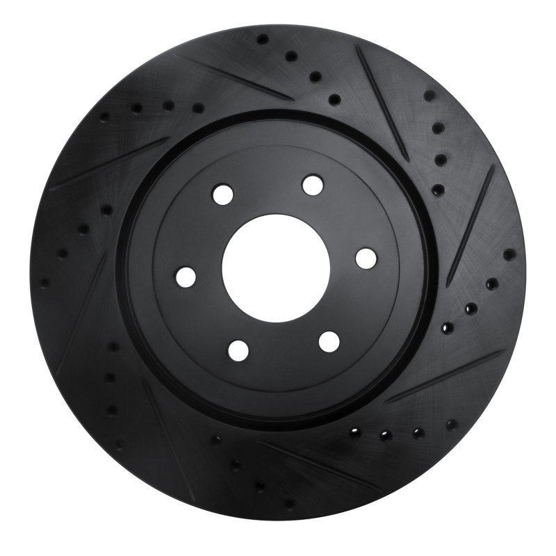 R1 08-11 Nissan Pathfinder Front Right Drilled & Slotted Black Brake Rotor - 633-67099R
