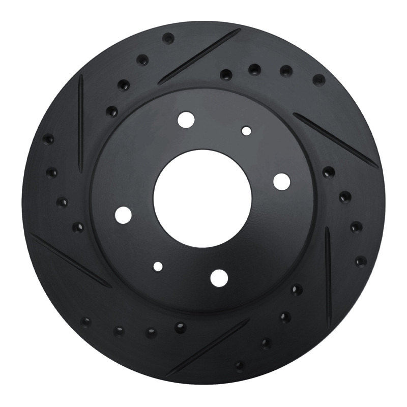 R1 85-91 Dodge 2000 GTX Front Left Drilled & Slotted Black Brake Rotor - 633-72006L