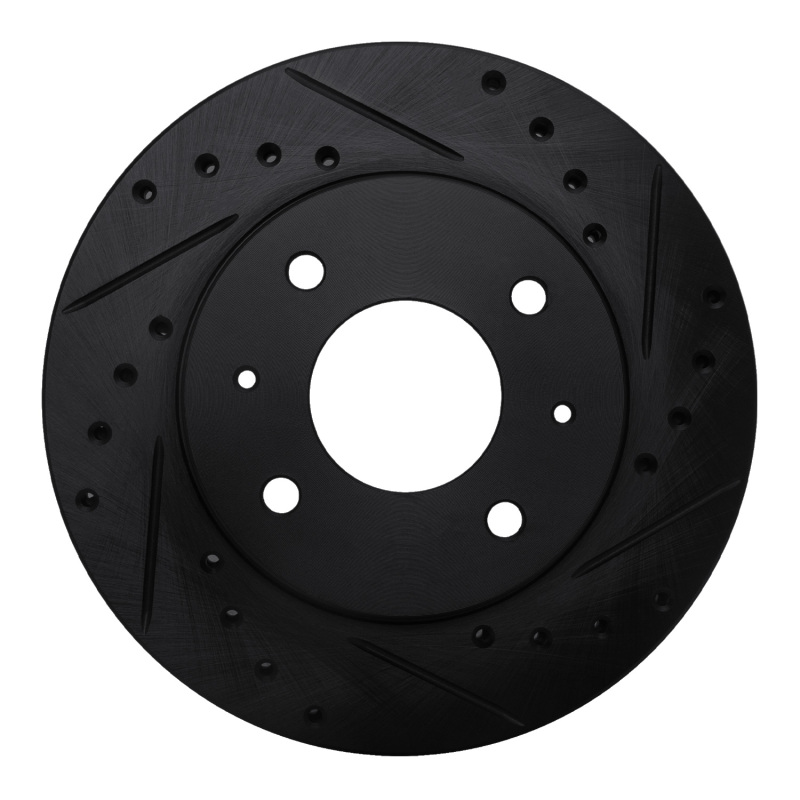 R1 85-91 Dodge COLT Front Right Drilled & Slotted Black Brake Rotor - 633-72006R