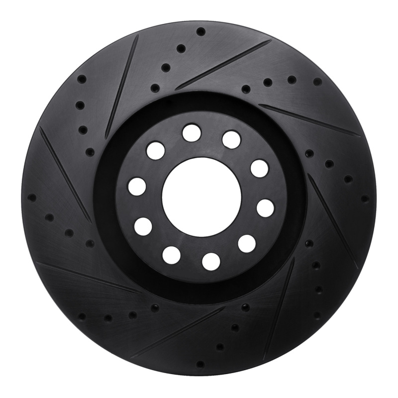 R1 00-03 Audi A8 Front Left Drilled & Slotted Black Brake Rotor - 633-73019L