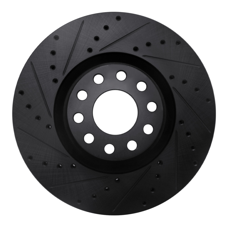 R1 99-04 Audi S6 Front Left Drilled & Slotted Black Brake Rotor - 633-73023L