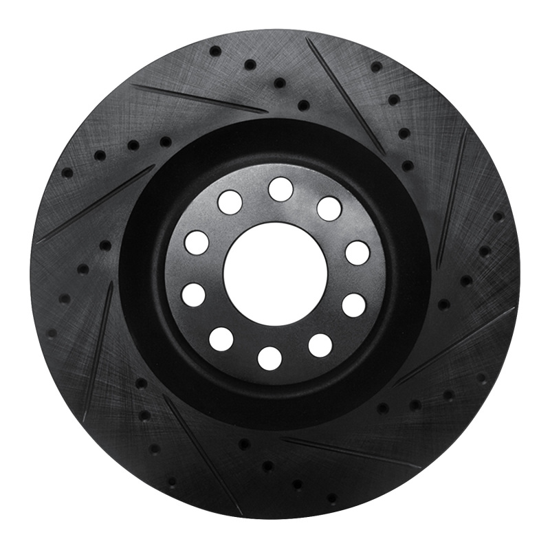 R1 01-03 Audi S8 Front Right Drilled & Slotted Black Brake Rotor - 633-73026R