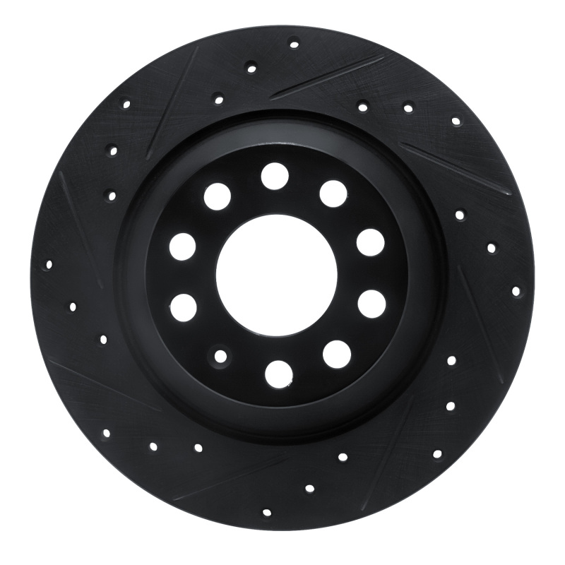 R1 05-11 Audi A6 Quattro Rear Left Drilled & Slotted Black Brake Rotor - 633-73042L