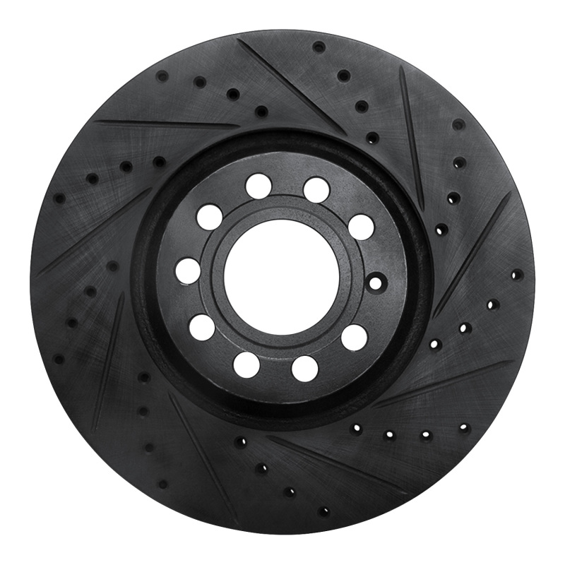 R1 97-06 Audi A4 Quattro Front Right Drilled & Slotted Black Brake Rotor - 633-73044R