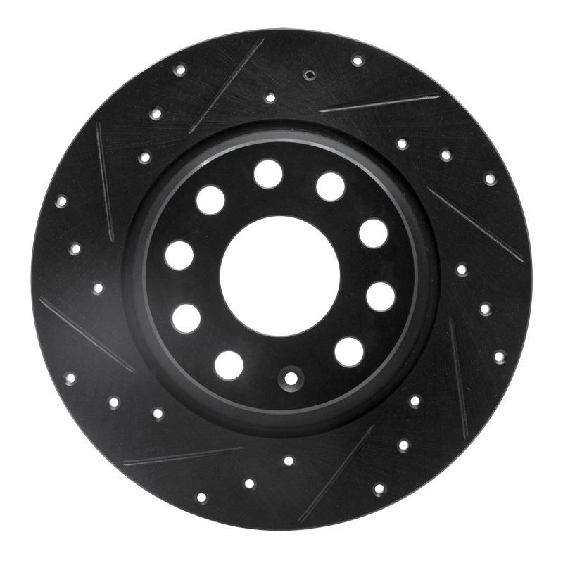 R1 05-18 Audi A3 Quattro Rear Left Drilled & Slotted Black Brake Rotor - 633-74055L