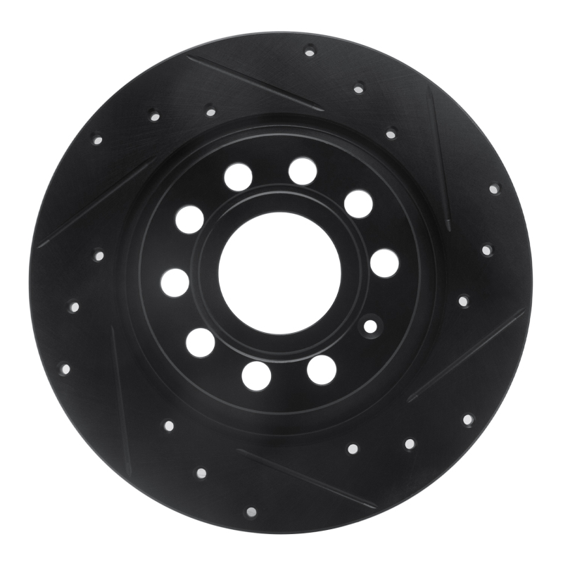 R1 05-18 Audi A3 Rear Right Drilled & Slotted Black Brake Rotor - 633-74055R