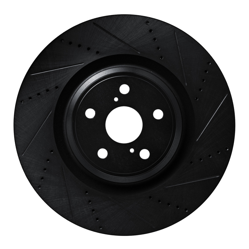 R1 10-17 Lexus LS460 Left Front Drilled & Slotted Black Brake Rotor - 633-75030D