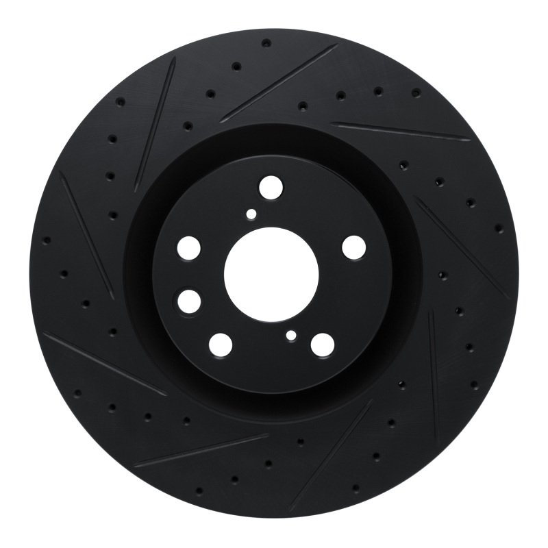 R1 11-25 Lexus IS200T Left Front Drilled & Slotted Black Brake Rotor - 633-75054D